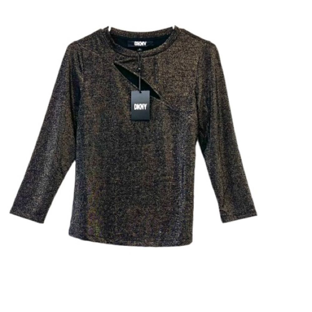 Dkny Metallic Gold Keyhole Top M New - Picture 2 of 11